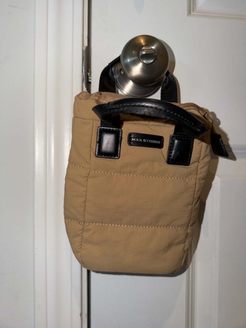 Max Studio Tan Quilted Tote with Black Straps - Picture 2 of 2